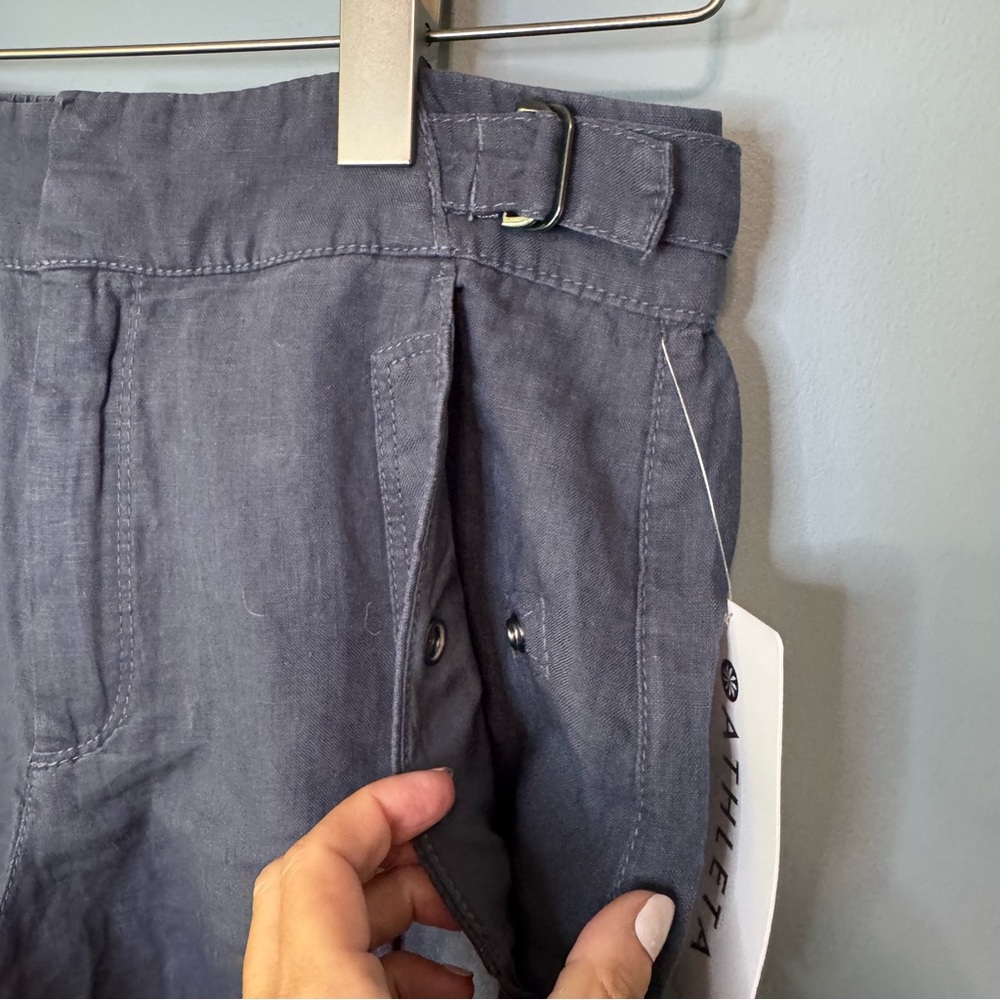 ATHLETA Voyager 100% LINEN Relaxed Shorts Granite Blue Adjustable Waist. NWT. 0 - Picture 6 of 15